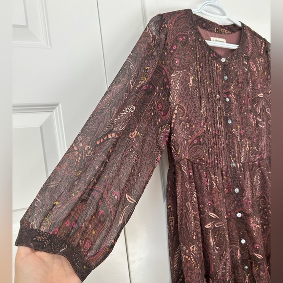 Lucky Brand Brown Long Sleeve Paisley Babydoll Dress - Picture 8 of 9